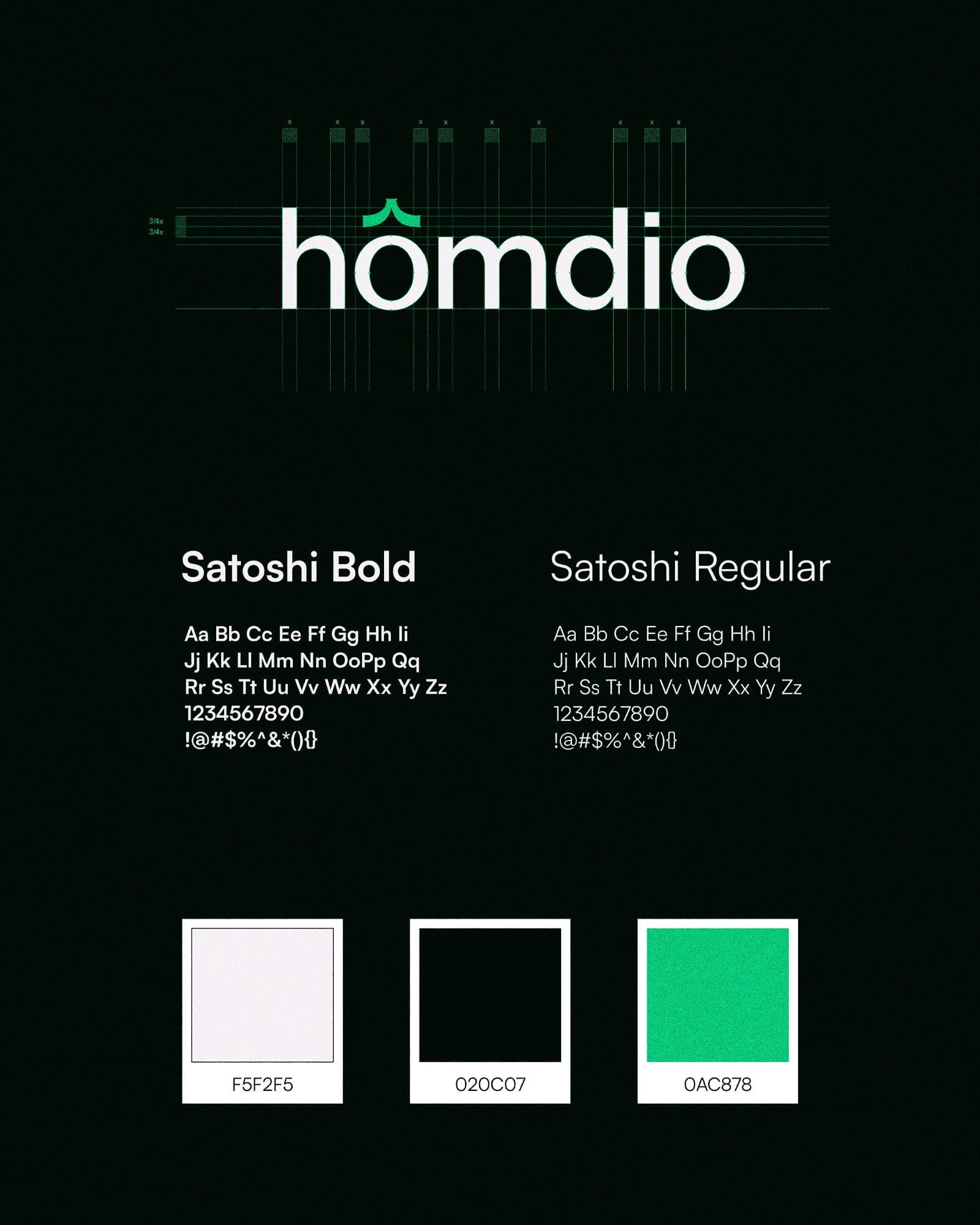 brand identity for a company called homdio that shows logo grid system, typography and color palette