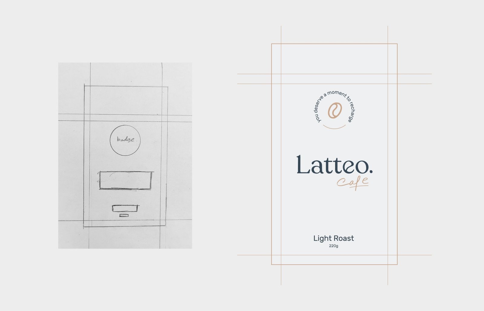 Flat packaging sketch and prototype for a coffee shop