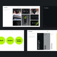 Brand Guidelines Template brand color palette page and brand applications page and more