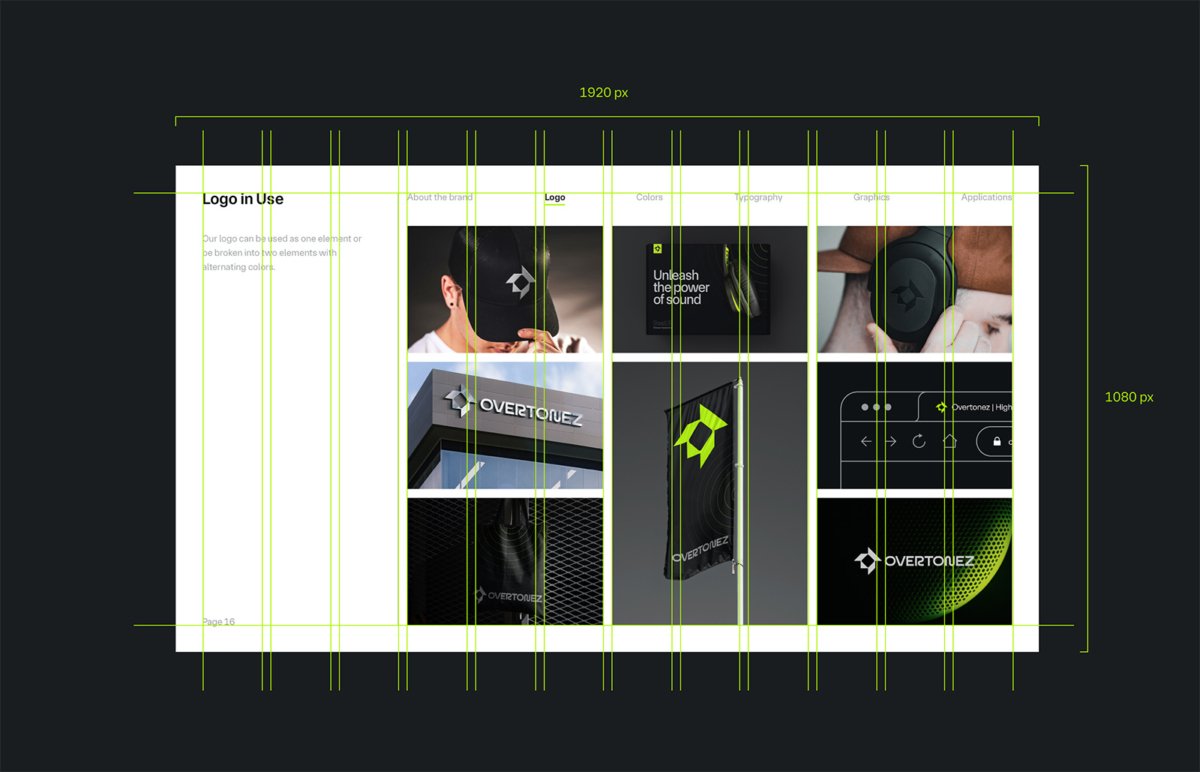 Brand Guidelines page guides and grid system