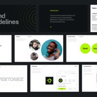 Overtonez Brand Guidelines Template Logo, target audience, and brand essence pages