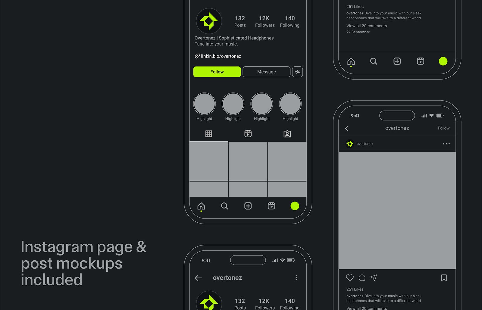 Overtonez Professional Brand Guidelines Template Instagram Profile Page and Post Mockup