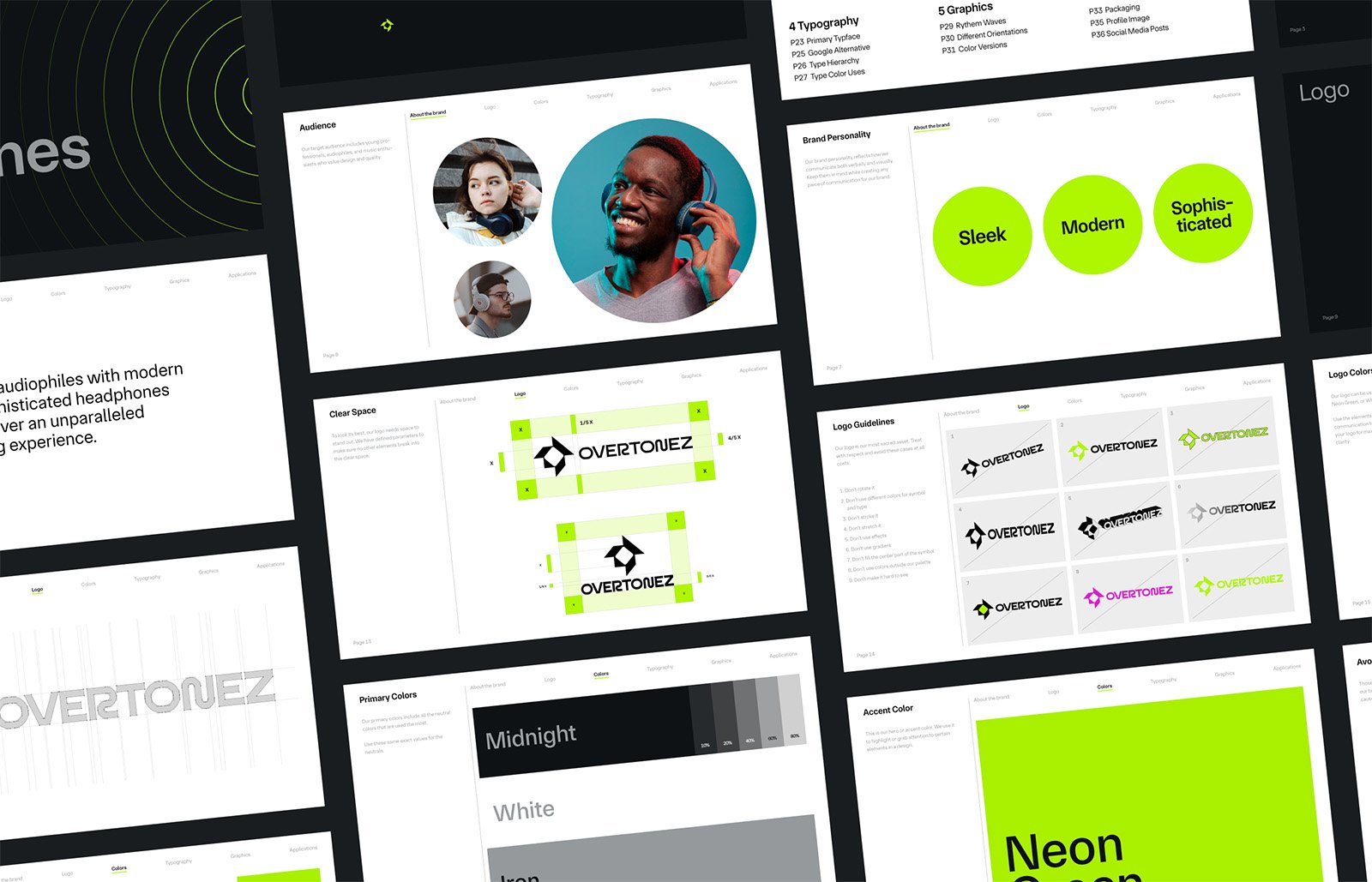 Overtonez Brand Guidelines Template logo and color palette pages