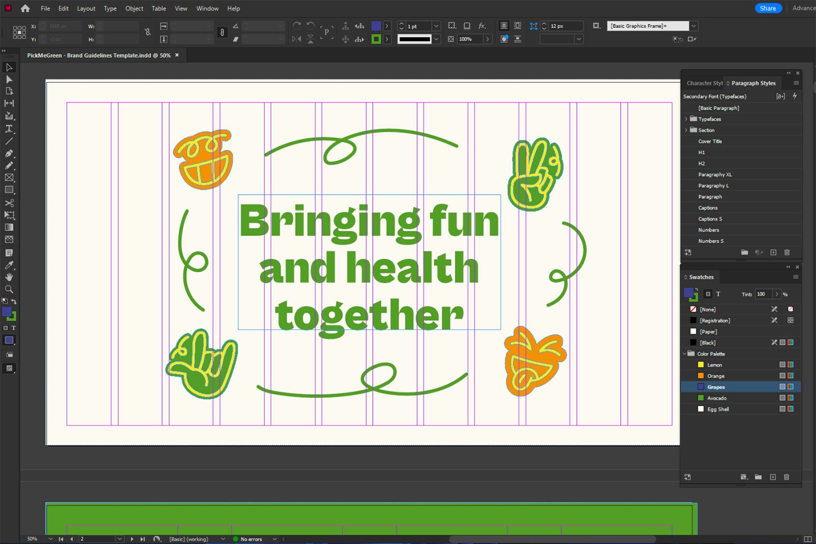 PickMeGreen Playful Brand Guidelines Template InDesign Template
