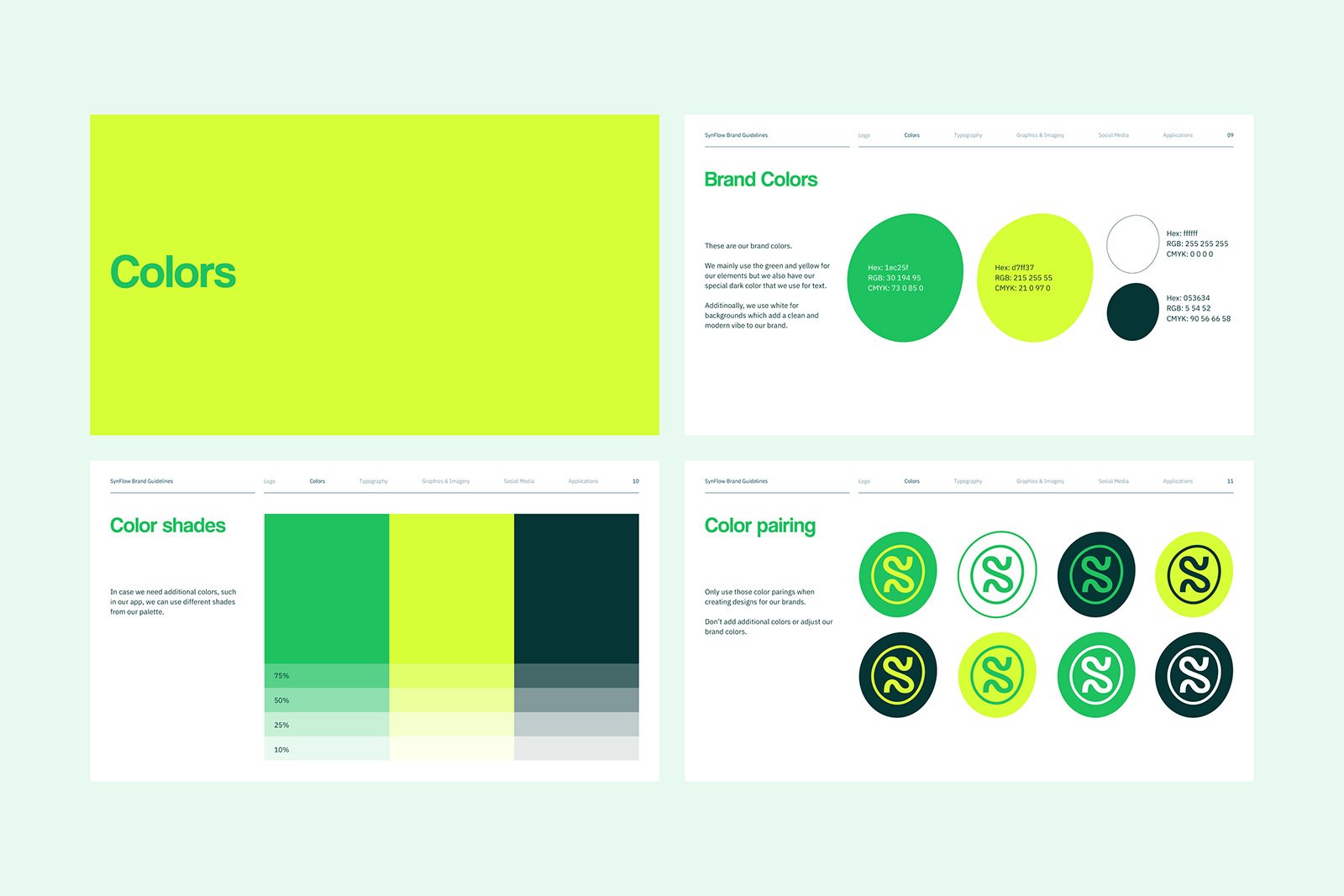 Synflow Vibrant Brand Guidelines Template Color Palette Pages
