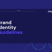 Werk Brand Guide Template cover in modern blue and purple with vibrant accents, showcasing a professional brand identity guide ideal for bilingual businesses, compatible with Adobe Illustrator and InDesign.