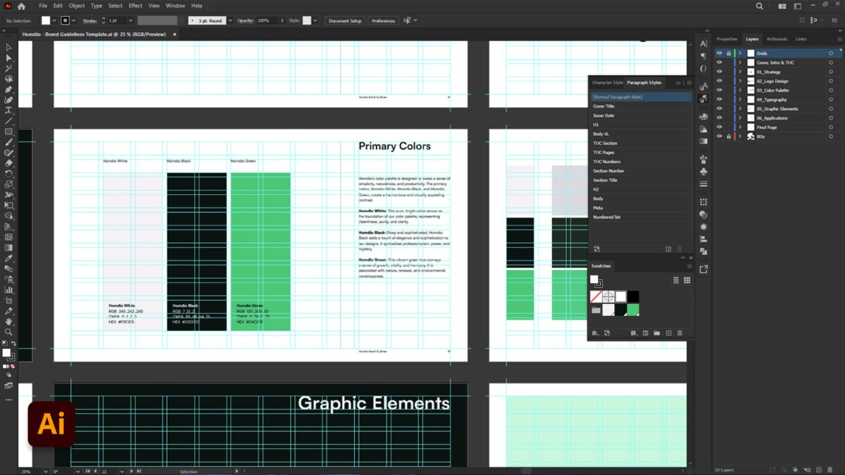 Brand guidelines template in Illustrator