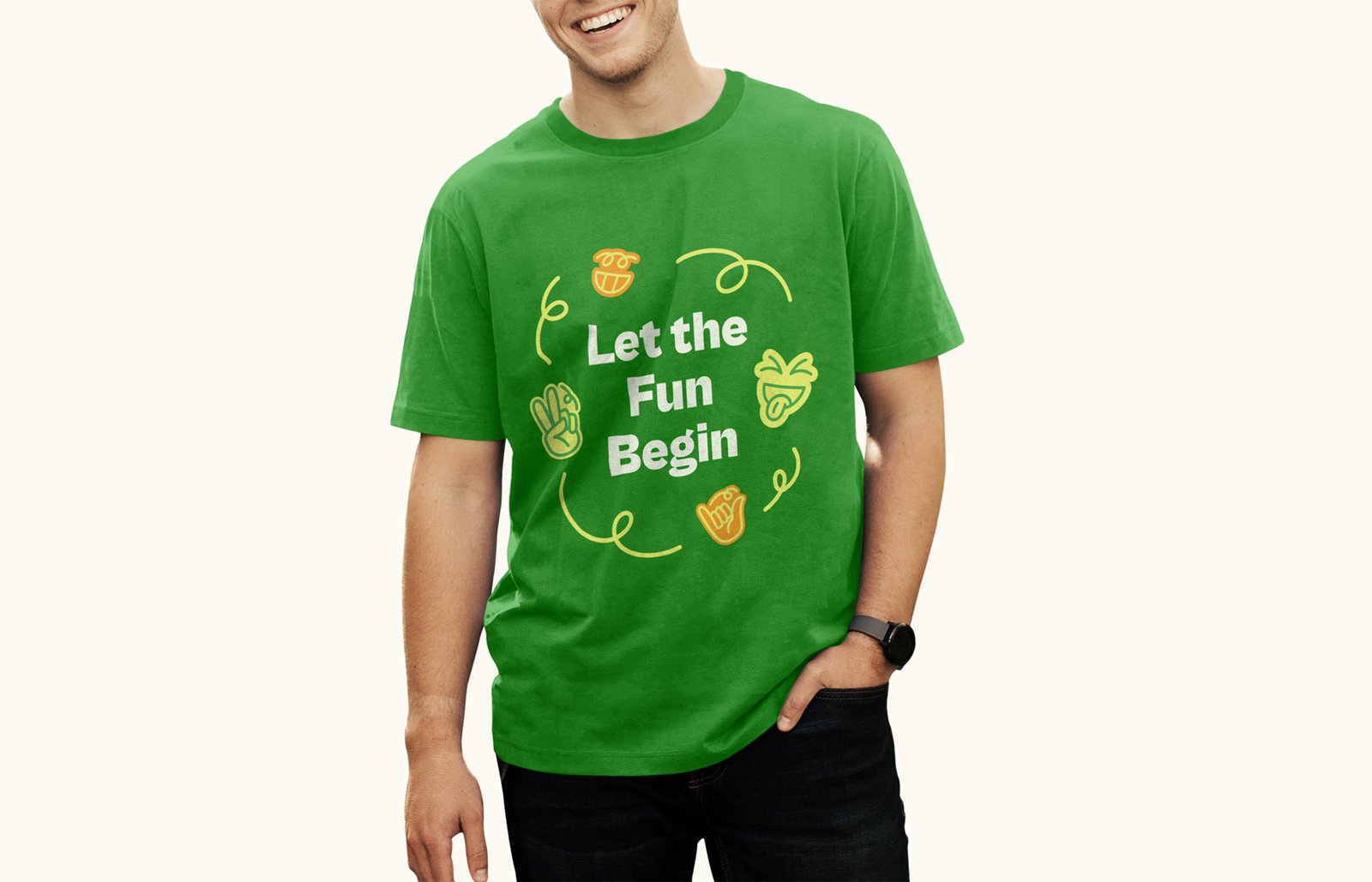 Fun and playful green t-shirt design with illustration and line art