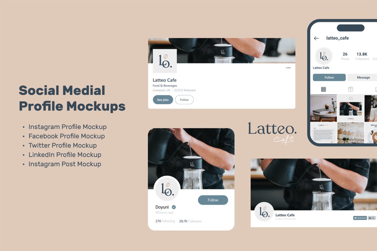 Latteo social media templates included in the latteo brand guidelines template