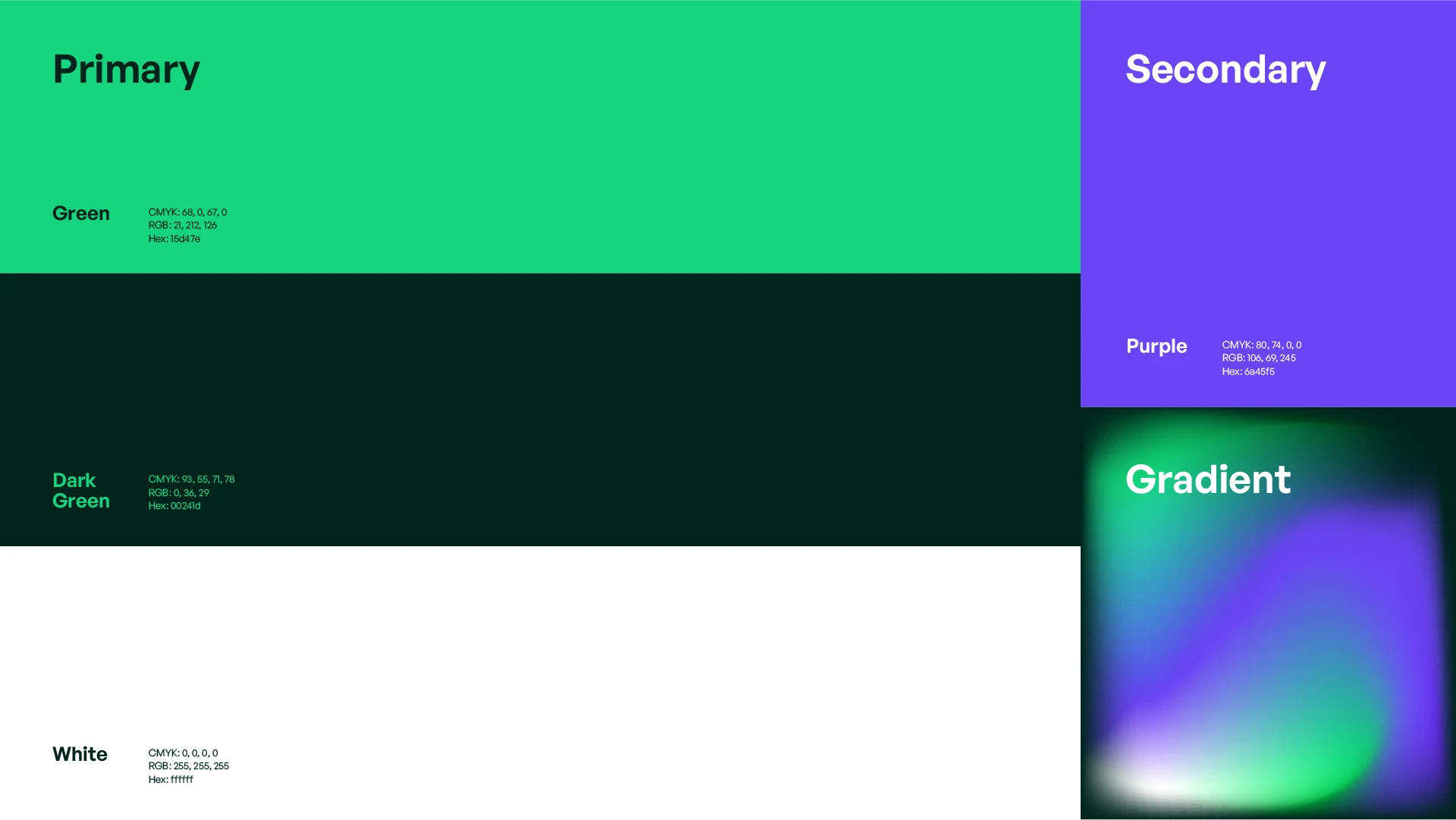 Snapit brand color system including green, dark gree, white, purble, and gradient