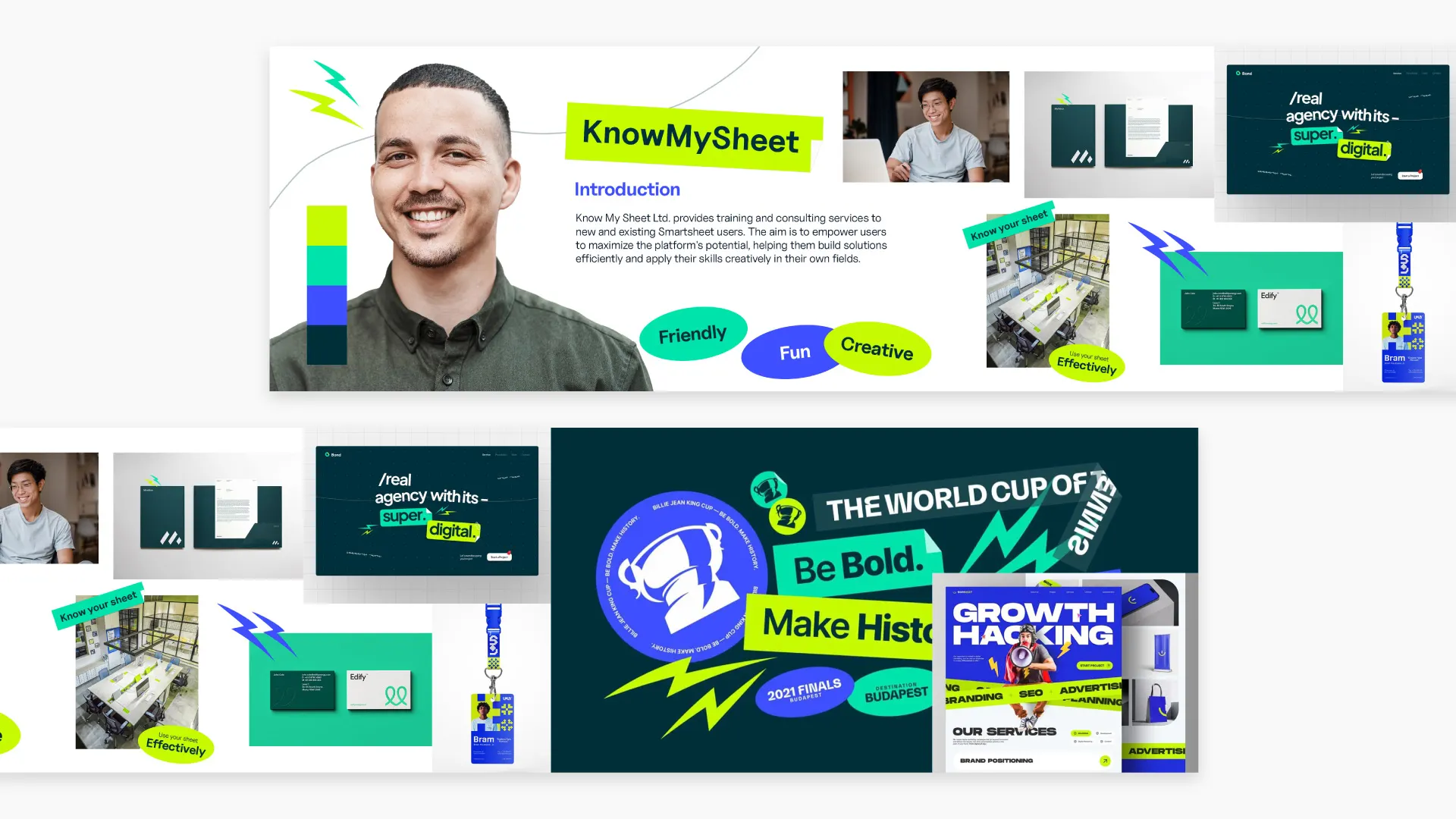 Stylescape examples combining brand imagery, typography, colors, graphics, and applications into visual direction boards.
